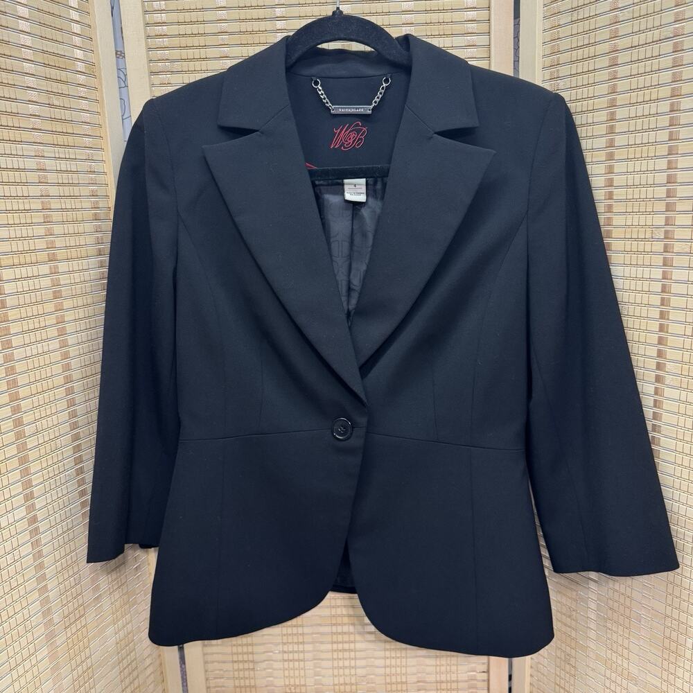 White House Black Market Suit Blazer Women's Size 4 Black One Button 3/4 Sleeves